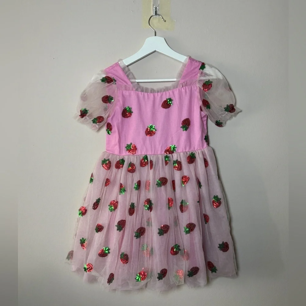 Lola + The Boys Pink Strawberry Sequins Tulle Party Dress - Small Flaw